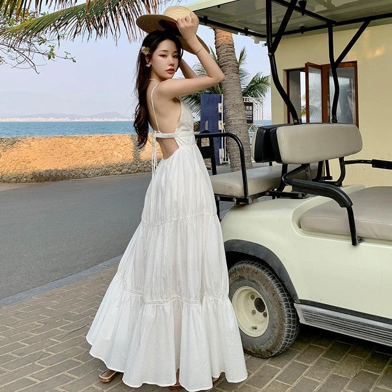 Pearl Boho Summer Maxi Dress In White