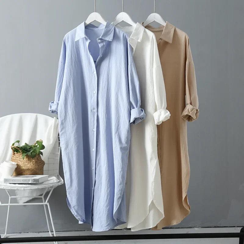 Lumia Luxe Cotton Long Shirt/ Dress In Blue