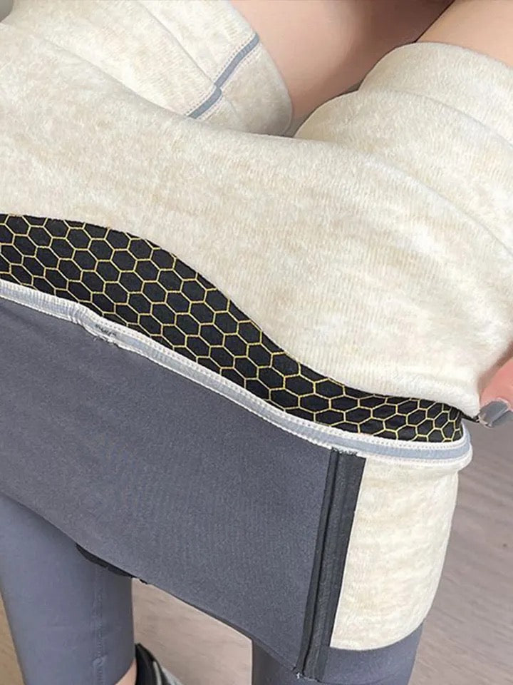 Martha Slimming Premium Fleece Leggings with Buttons In Olive