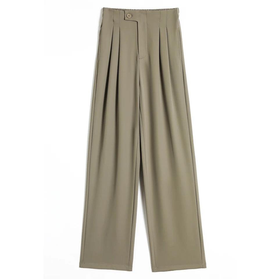 Redra Buttoned High Waist Pants In Olive