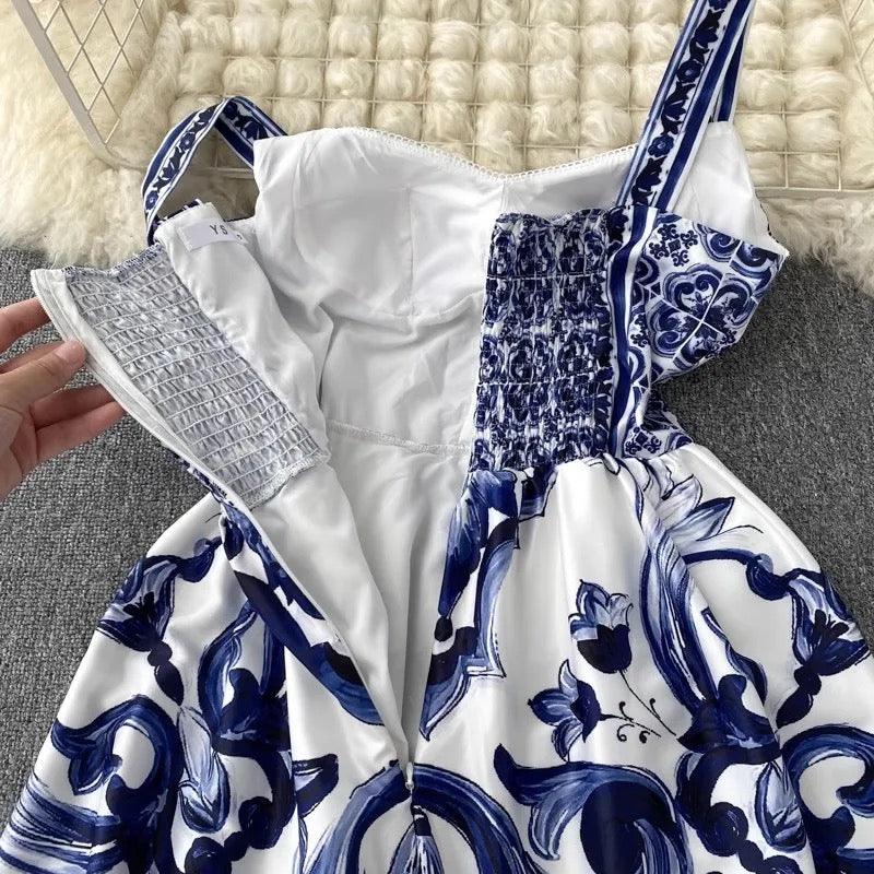 Manchester Porcelain Print Maxi Dress In Blue