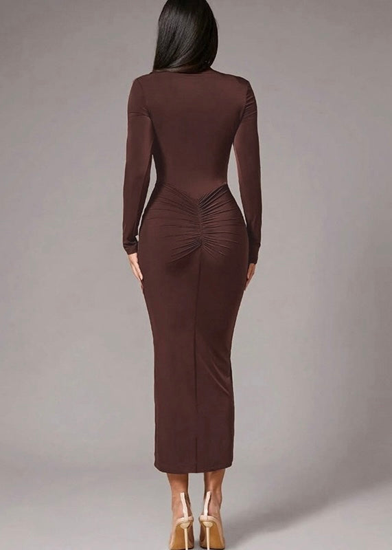 Malina Bodycon Midi Dress In Brown