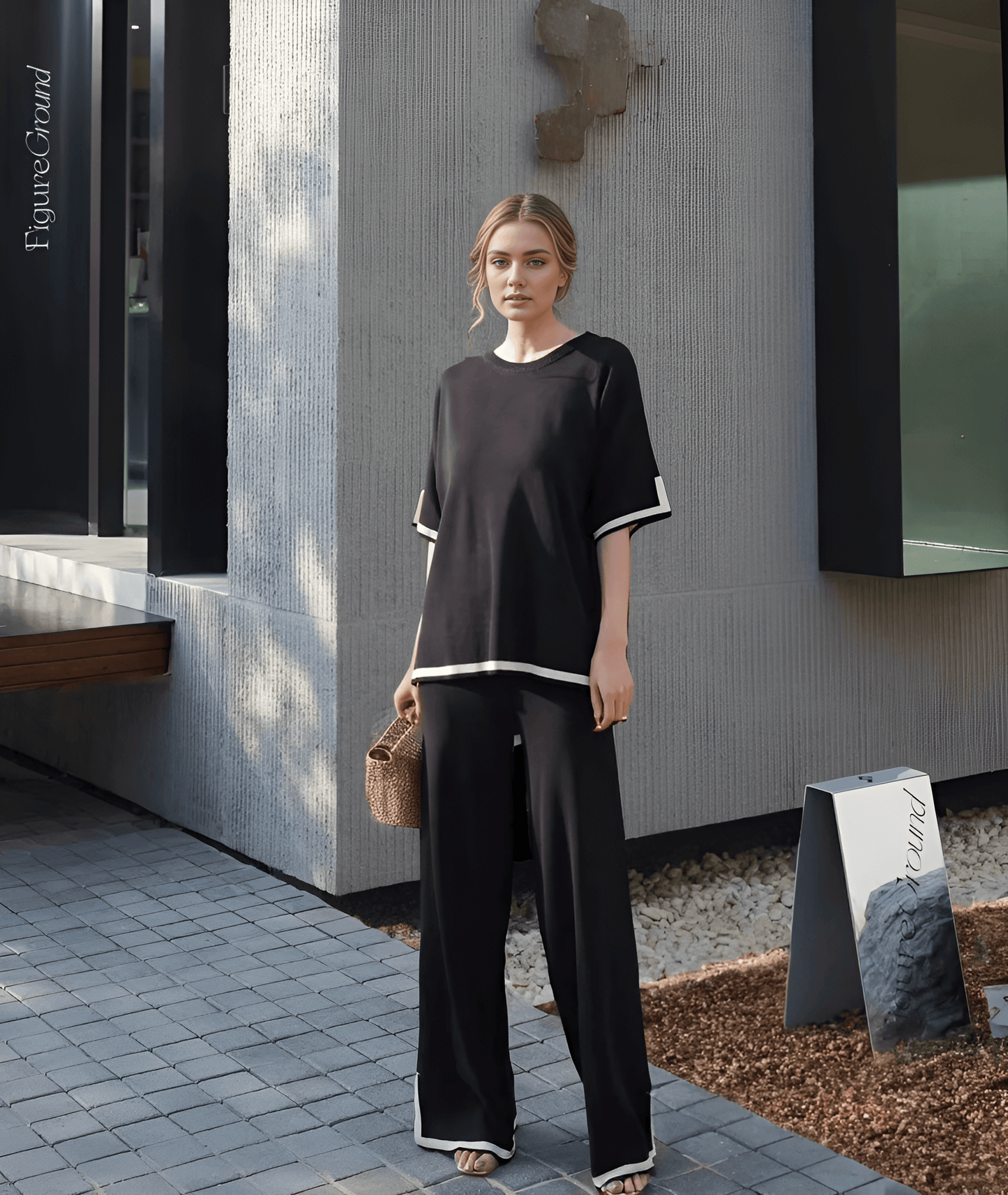 Flexxi Knitted Cotton Co-ord Set In Black