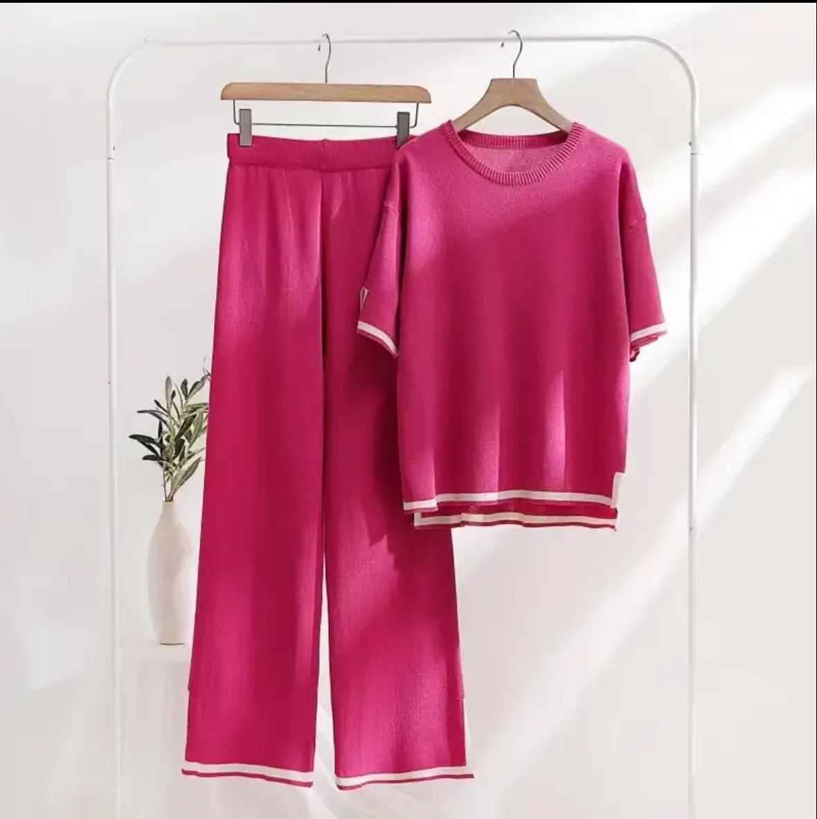 Flexxi Knitted Cotton Co-ord Set In Brown