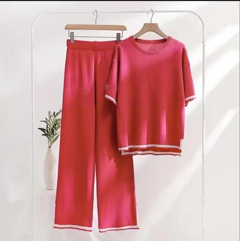 Flexxi Knitted Cotton Co-ord Set In Brown