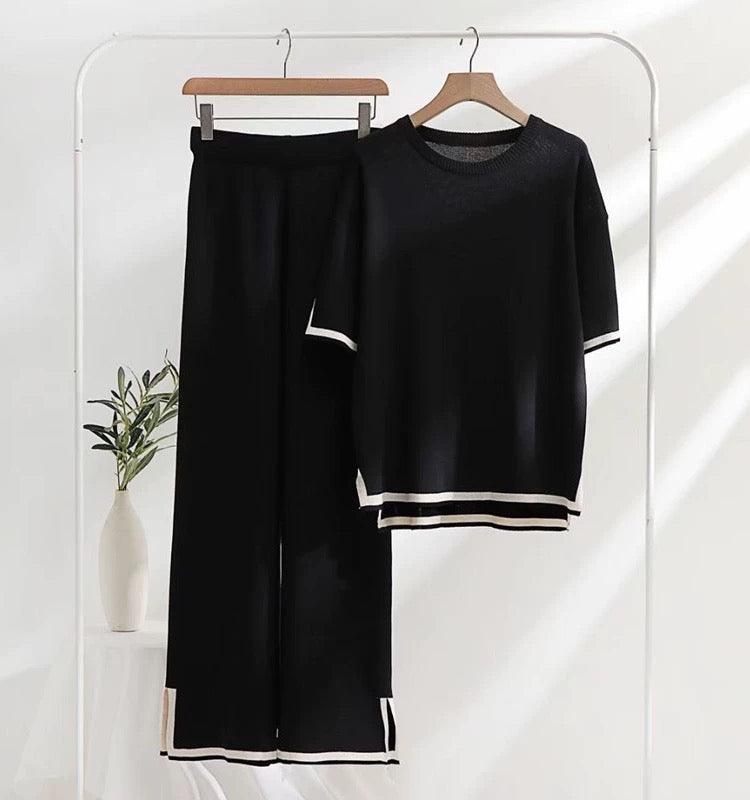 Flexxi Knitted Cotton Co-ord Set In Brown