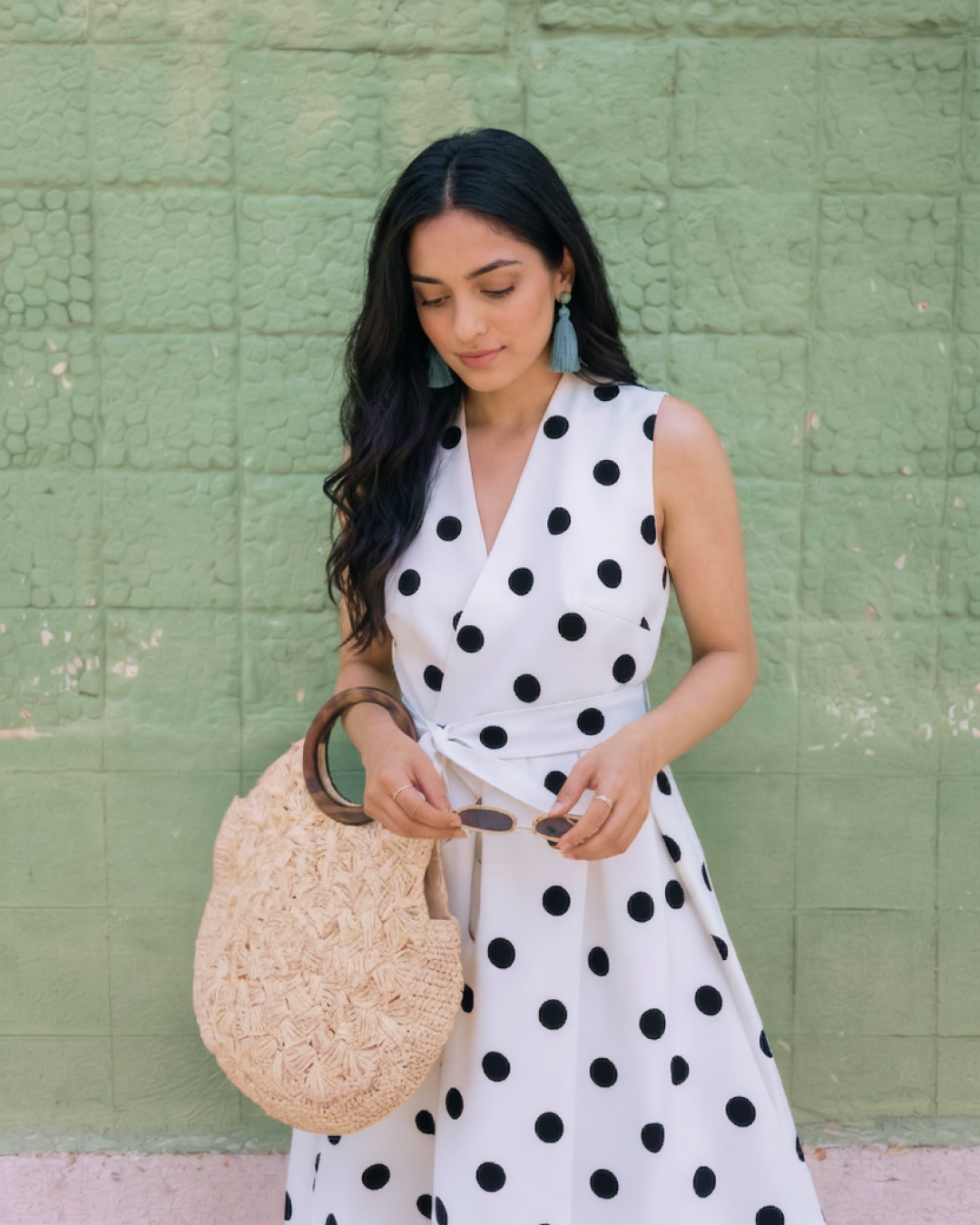 Retro Polka Midi Dress With Belt