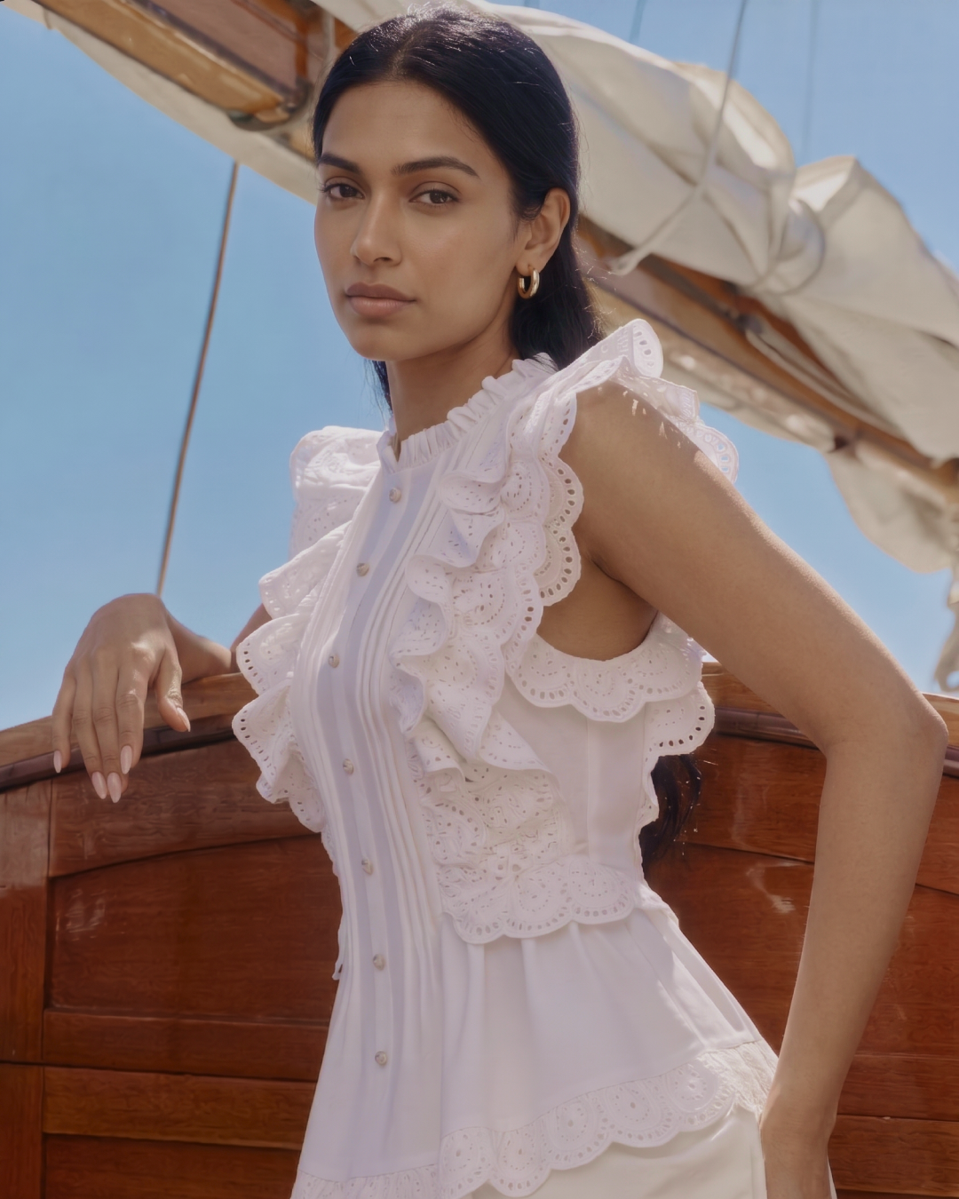 Alma Statement Summer Ruffled Top In White
