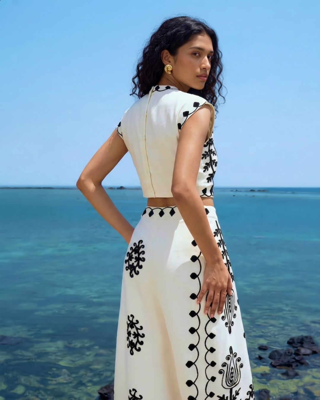 Louella Summer Set of Top and Skirt In Beige
