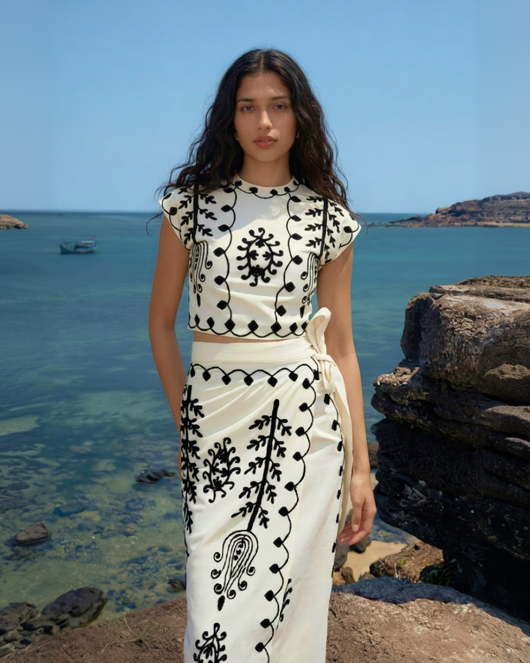 Louella Summer Set of Top and Skirt In Beige