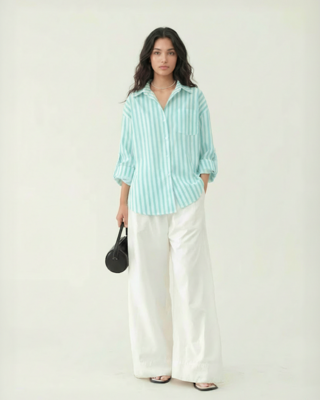 Louise Striped Summer Oversized Shirt In Green