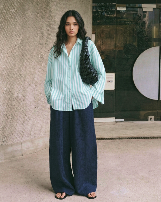 Louise Striped Summer Oversized Shirt In Green