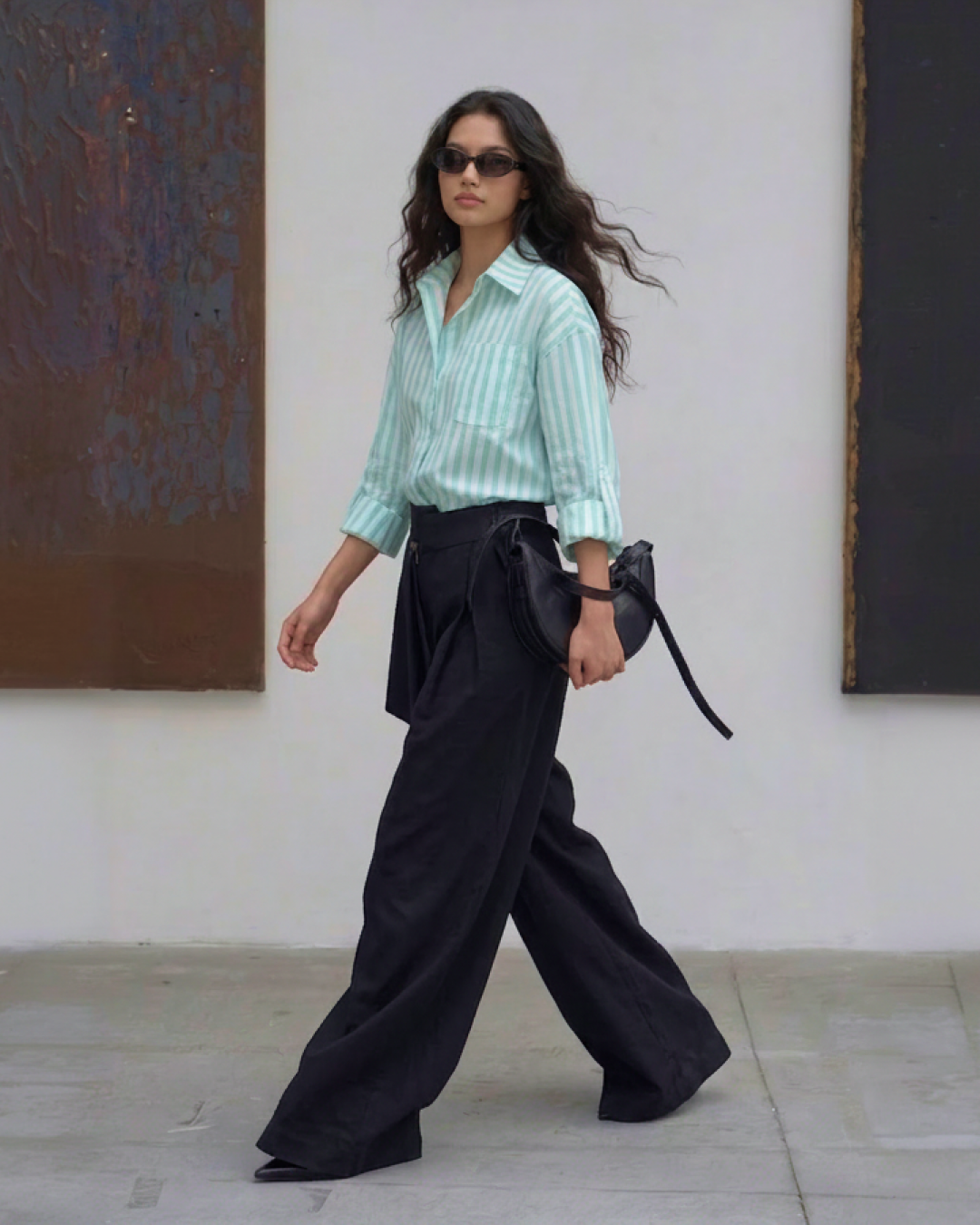 Louise Striped Summer Oversized Shirt In Green