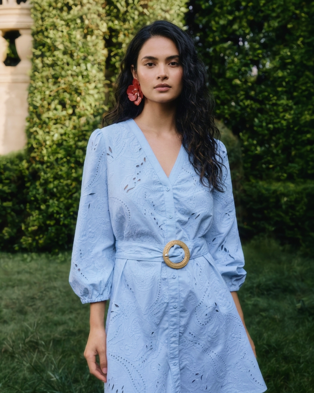 Donella Eyelet Mini Dress With Belt