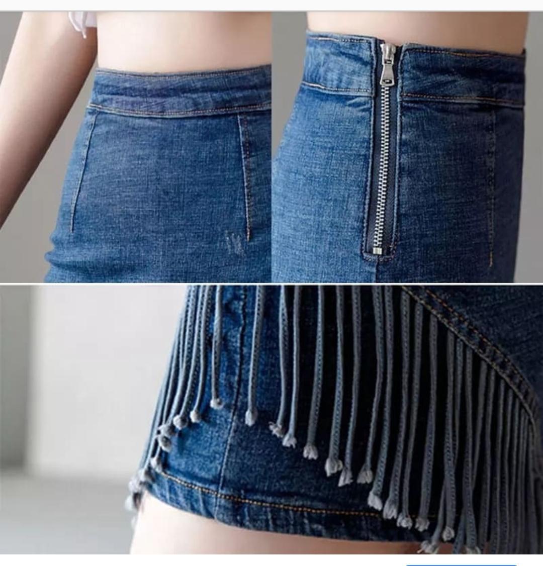 Fringes Denim Skirt in Blue