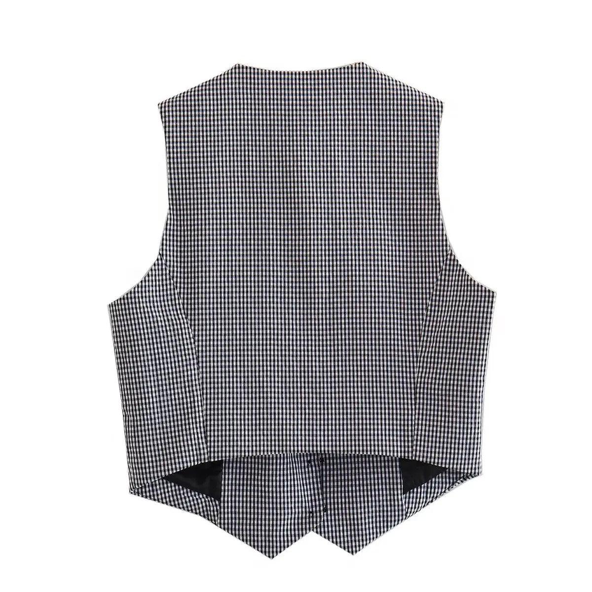 Gingham Print Statement Vest Tops