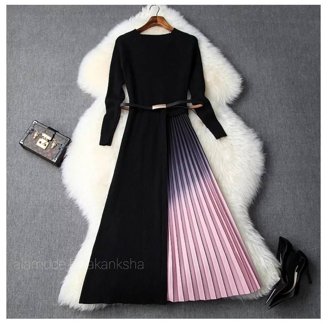 Gradient Pleated Dress in Black