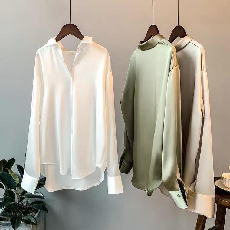 Hathor Luxury Satin Shirts In Beige