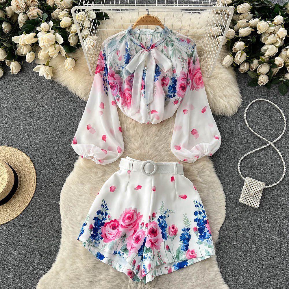 Glida Floral Coord Set With Belt In White