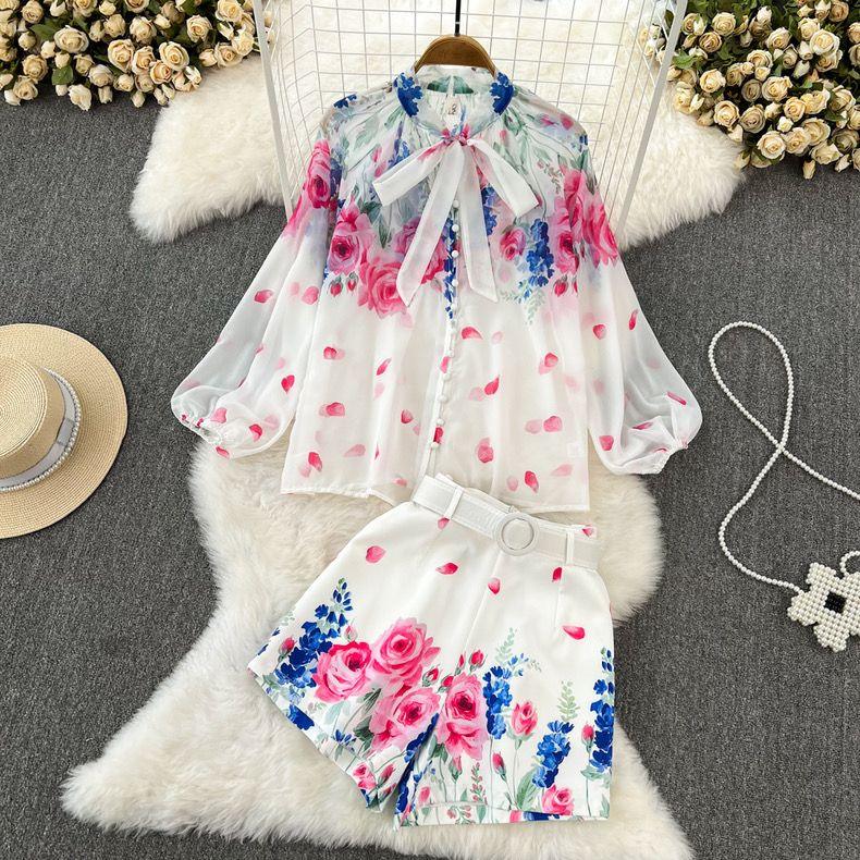 Glida Floral Coord Set With Belt In White