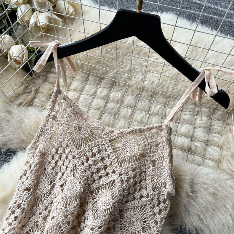 Salma Crochet Coord Set In Beige