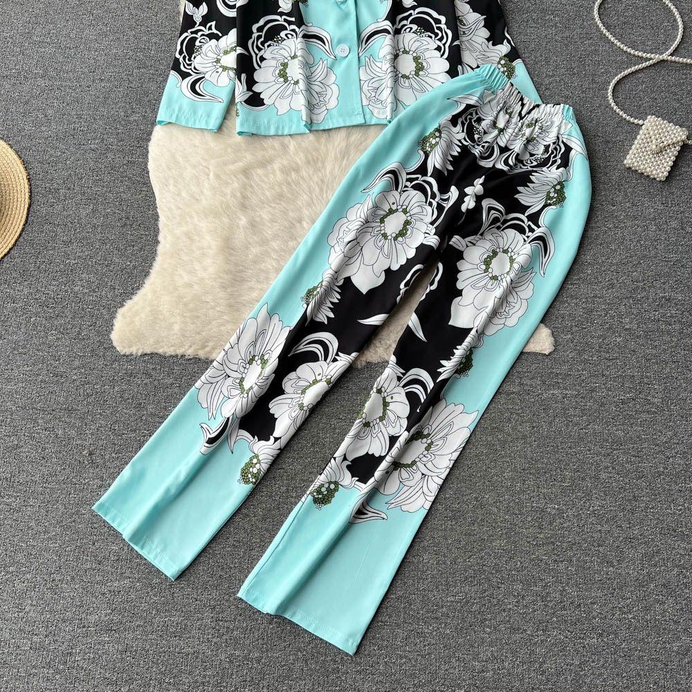 Peyton Abstract Print Coord Set In Aqua
