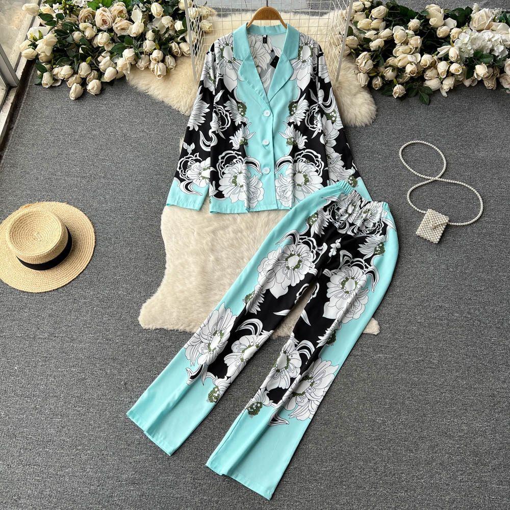 Peyton Abstract Print Coord Set In Aqua
