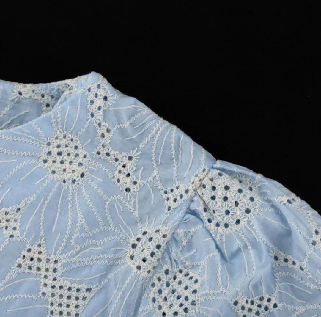 Coral Eyelet  Summer Top In Blue