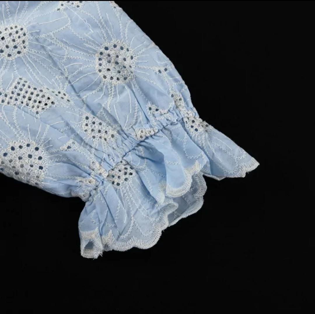 Coral Eyelet  Summer Top In Blue