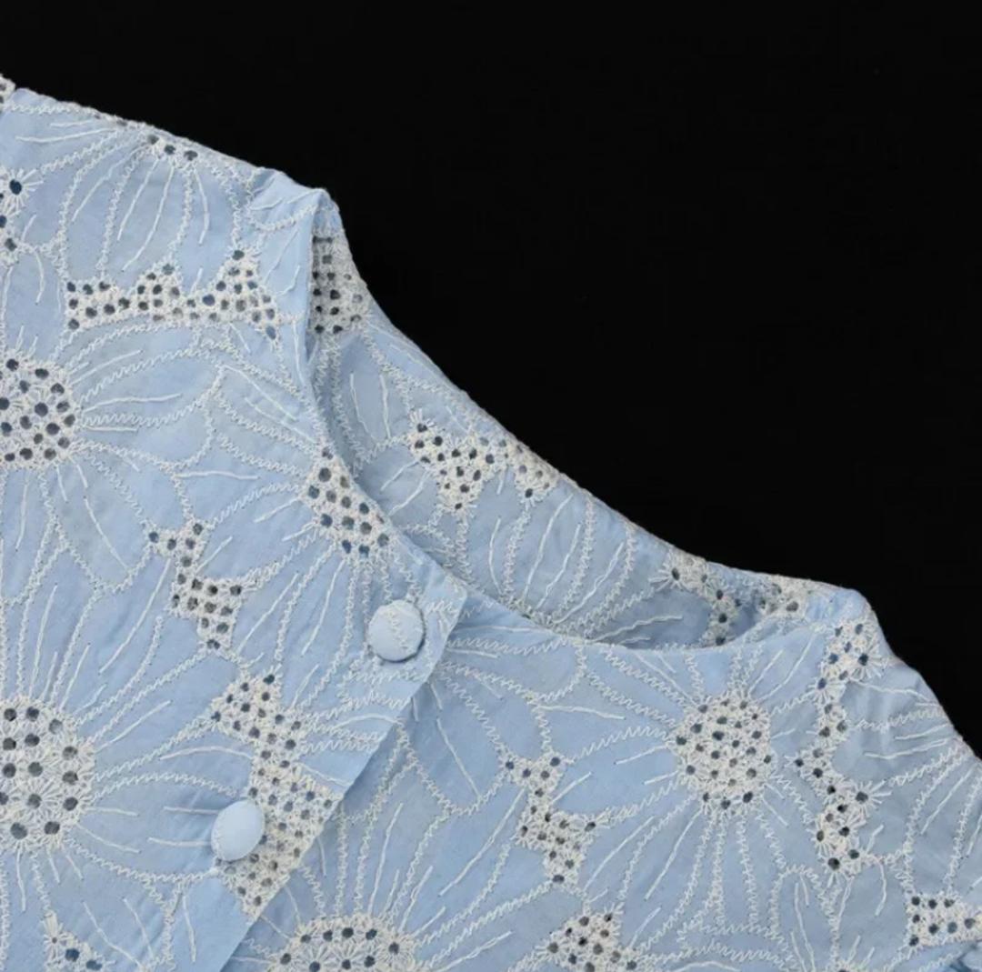 Coral Eyelet  Summer Top In Blue
