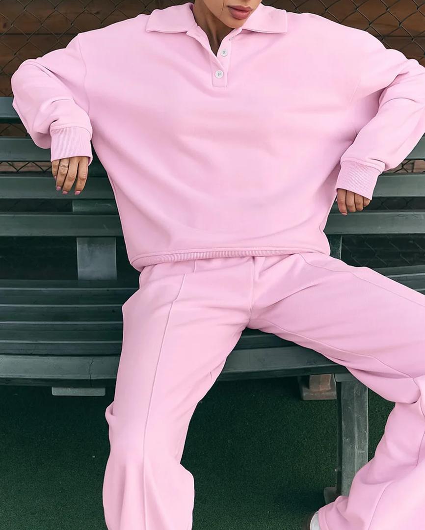 Adler Statement Fleece Lined Coord Set In Pink