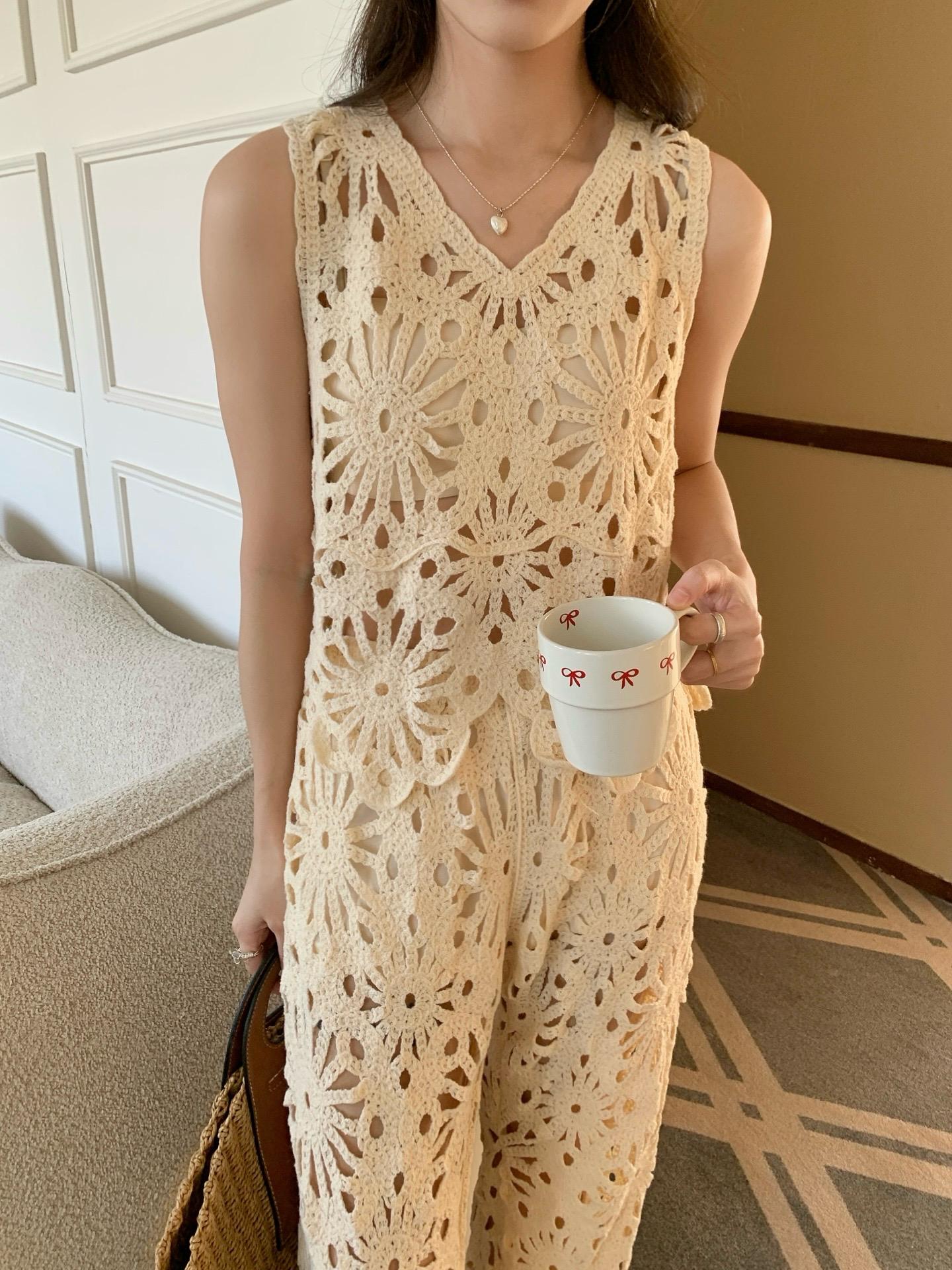 Astley Crochet Coord Set In Beige