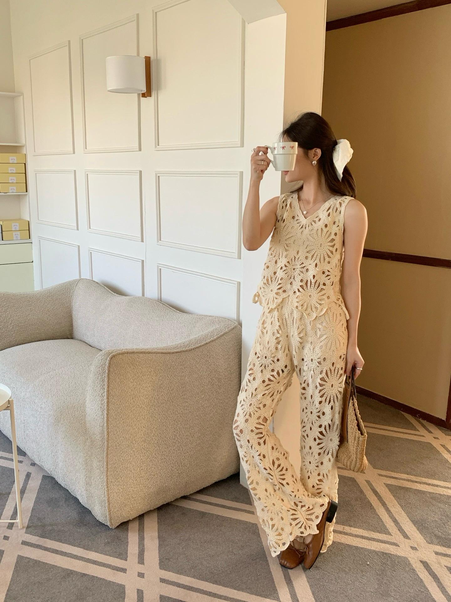 Astley Crochet Coord Set In Beige
