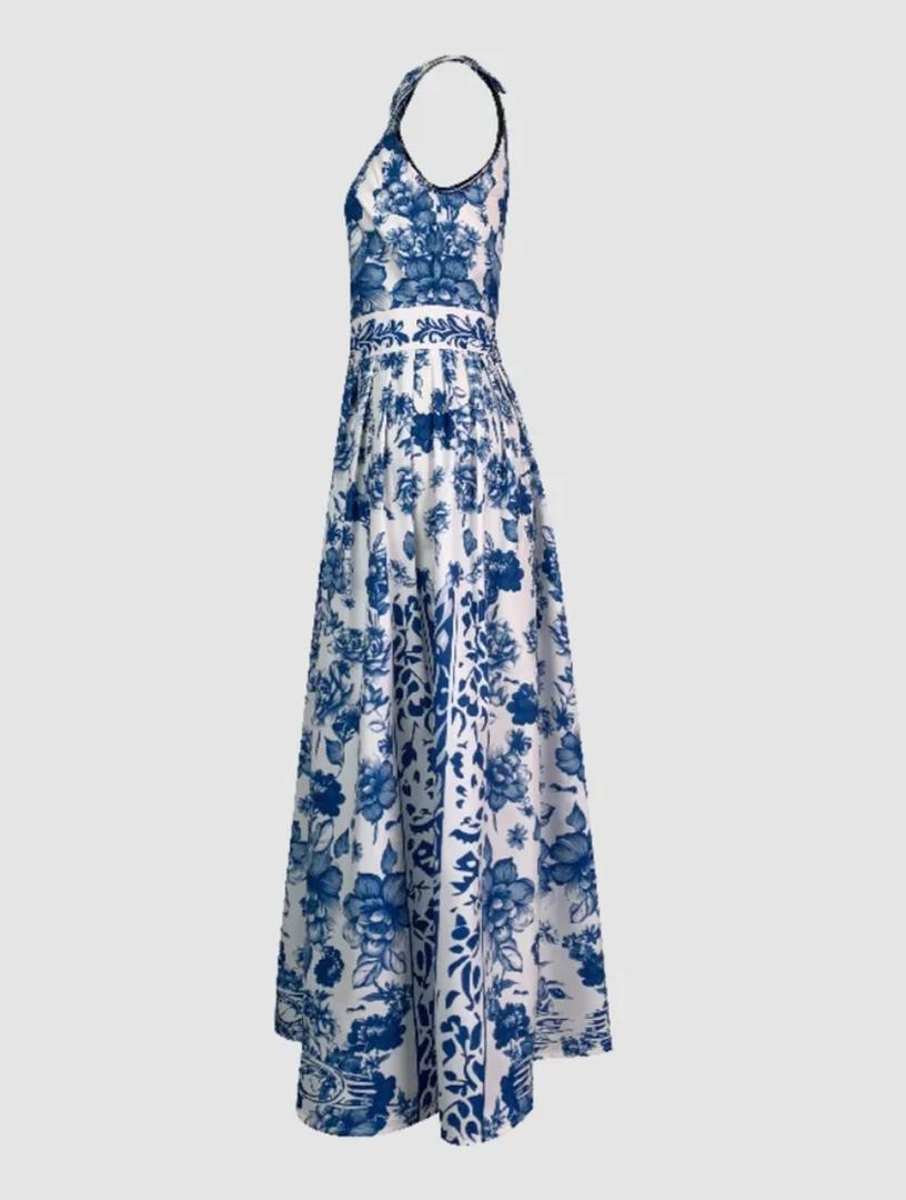 Saffron Halterneck Floral Maxi Dress In Blue