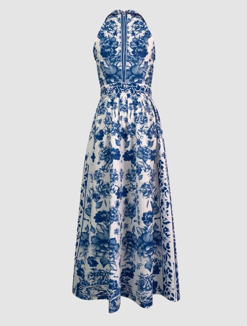 Saffron Halterneck Floral Maxi Dress In Blue