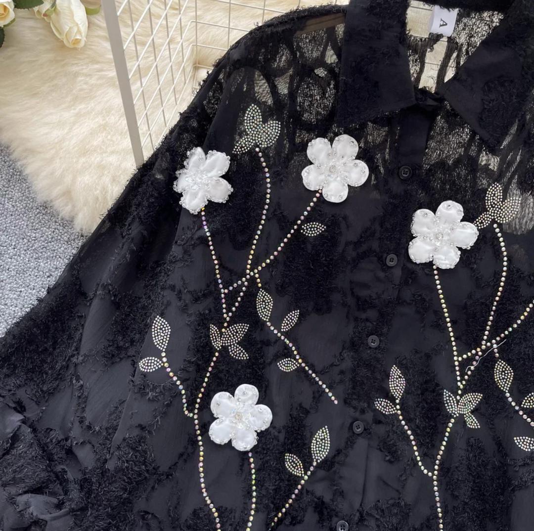 Levi Oversized Rhinestone Shirt In Black