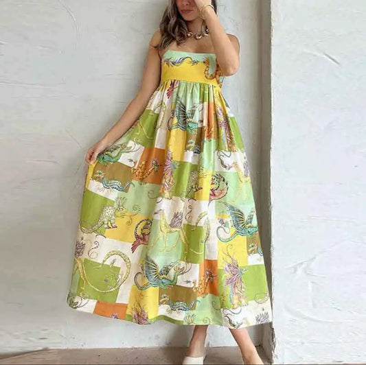 Tropical Printed Holiday Dress In Multicolor