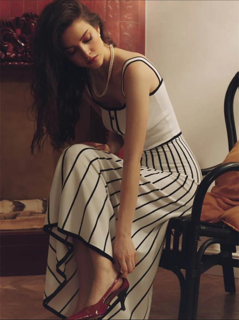 Irica Striped Soft Knit Dress In White