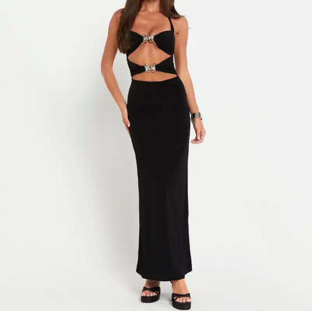 Wings Statement Bodycon Maxi Dress In Black