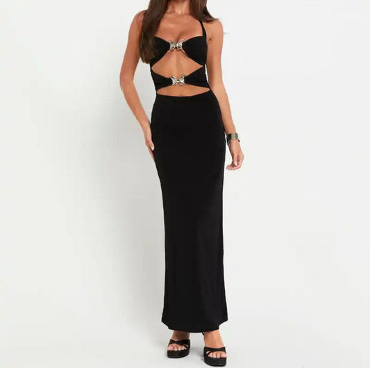 Wings Statement Bodycon Maxi Dress In Black