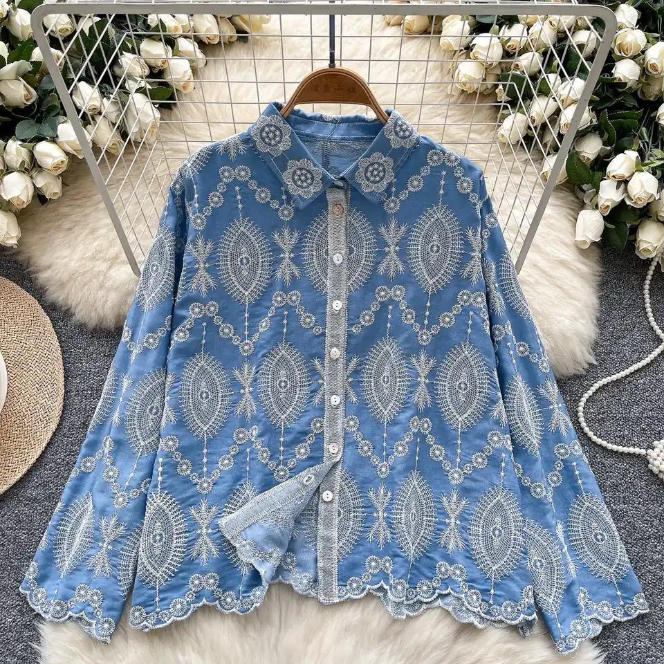 Dion Premium Embroidered Cotton Shirt In Blue