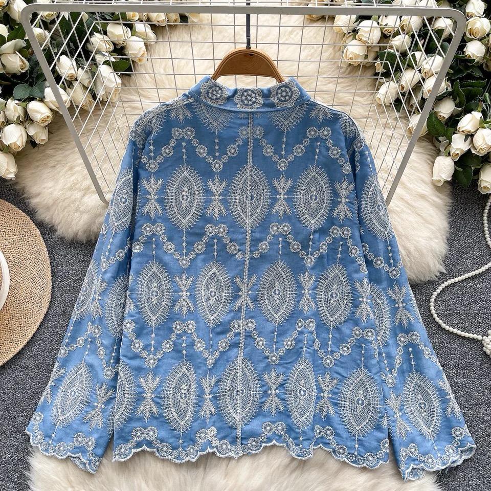 Dion Premium Embroidered Cotton Shirt In Blue