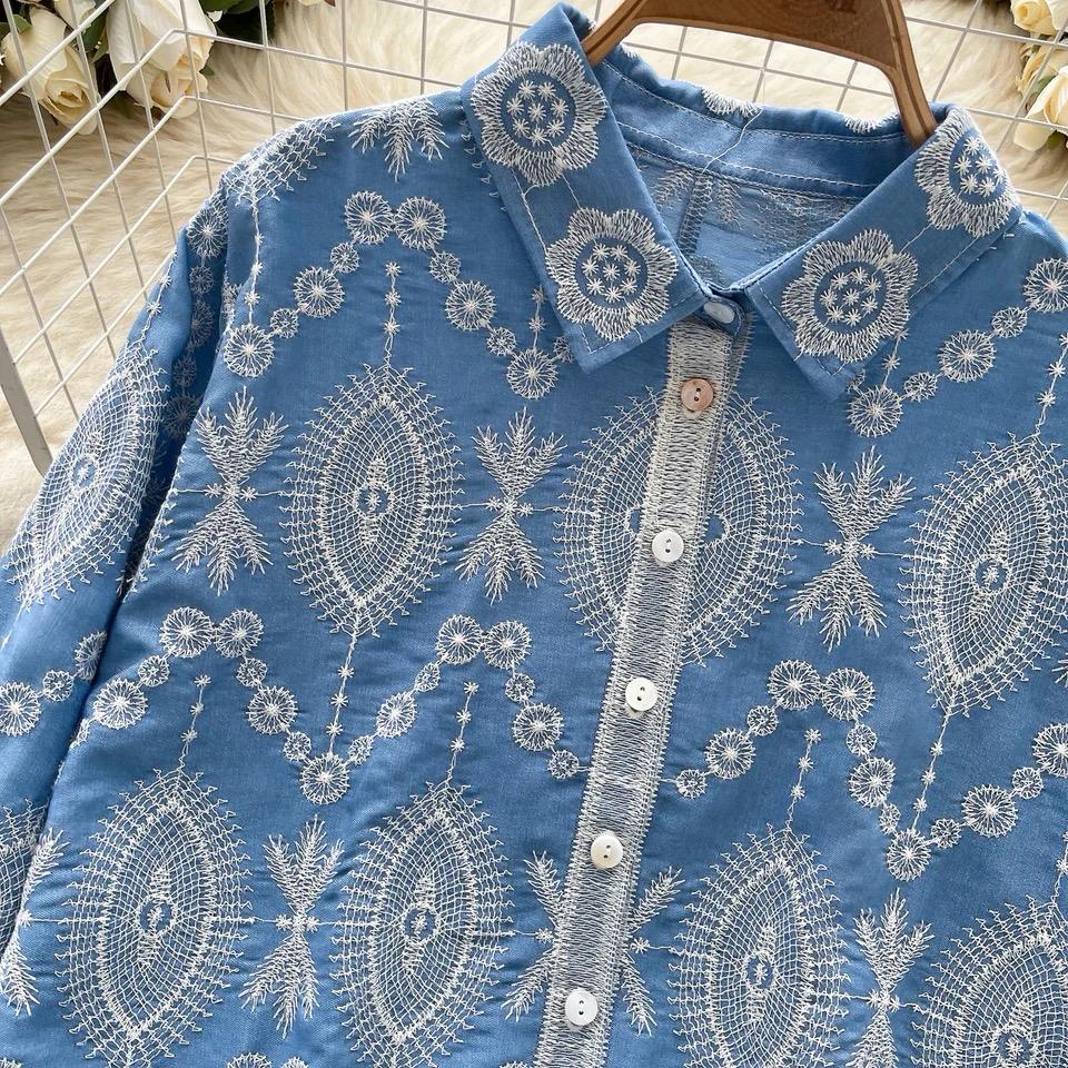 Dion Premium Embroidered Cotton Shirt In Blue