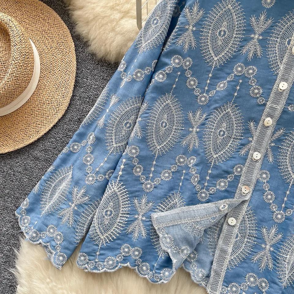 Dion Premium Embroidered Cotton Shirt In Blue
