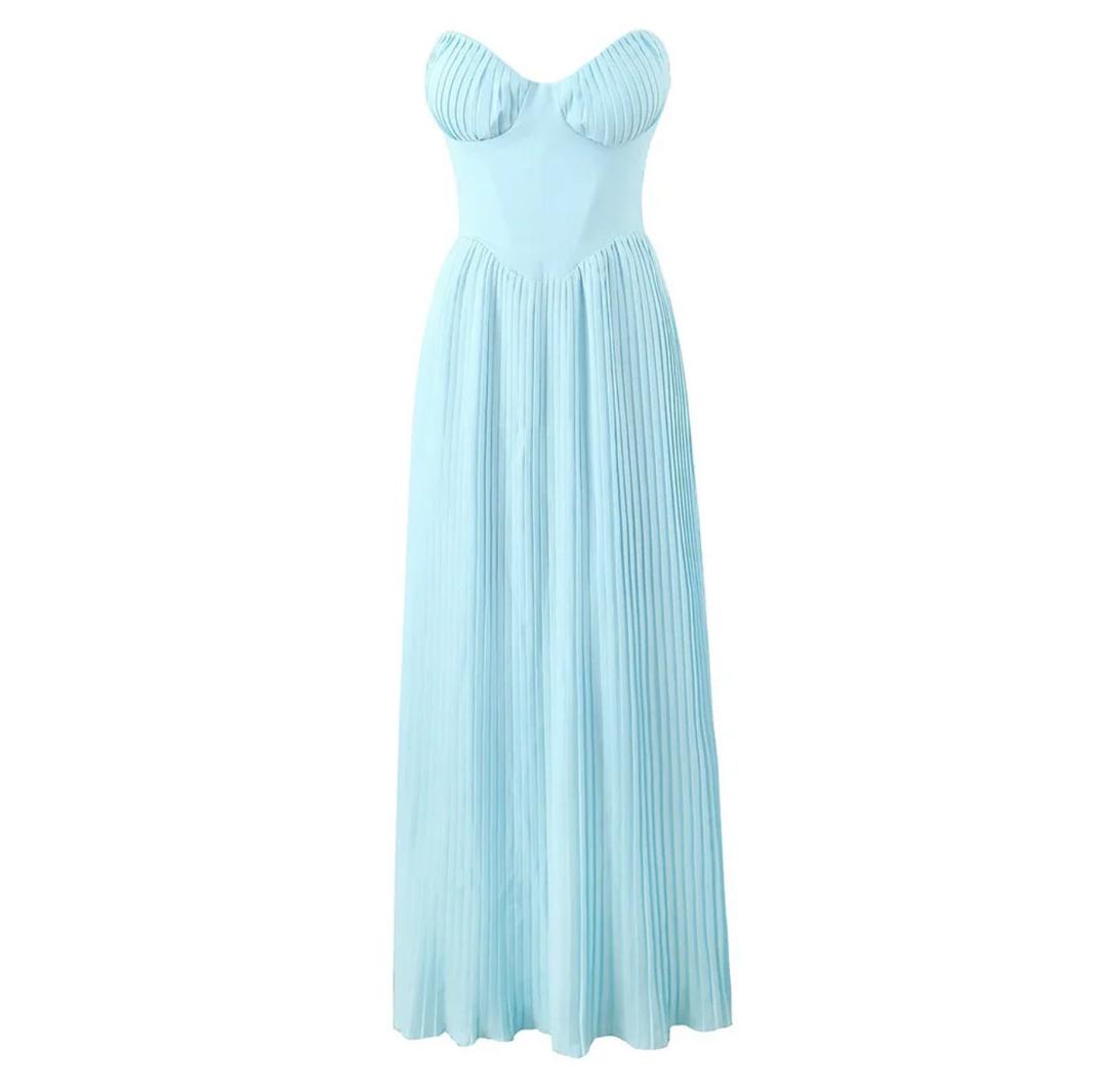 Mary Offshoulder Pleated Maxi Dress In Blue