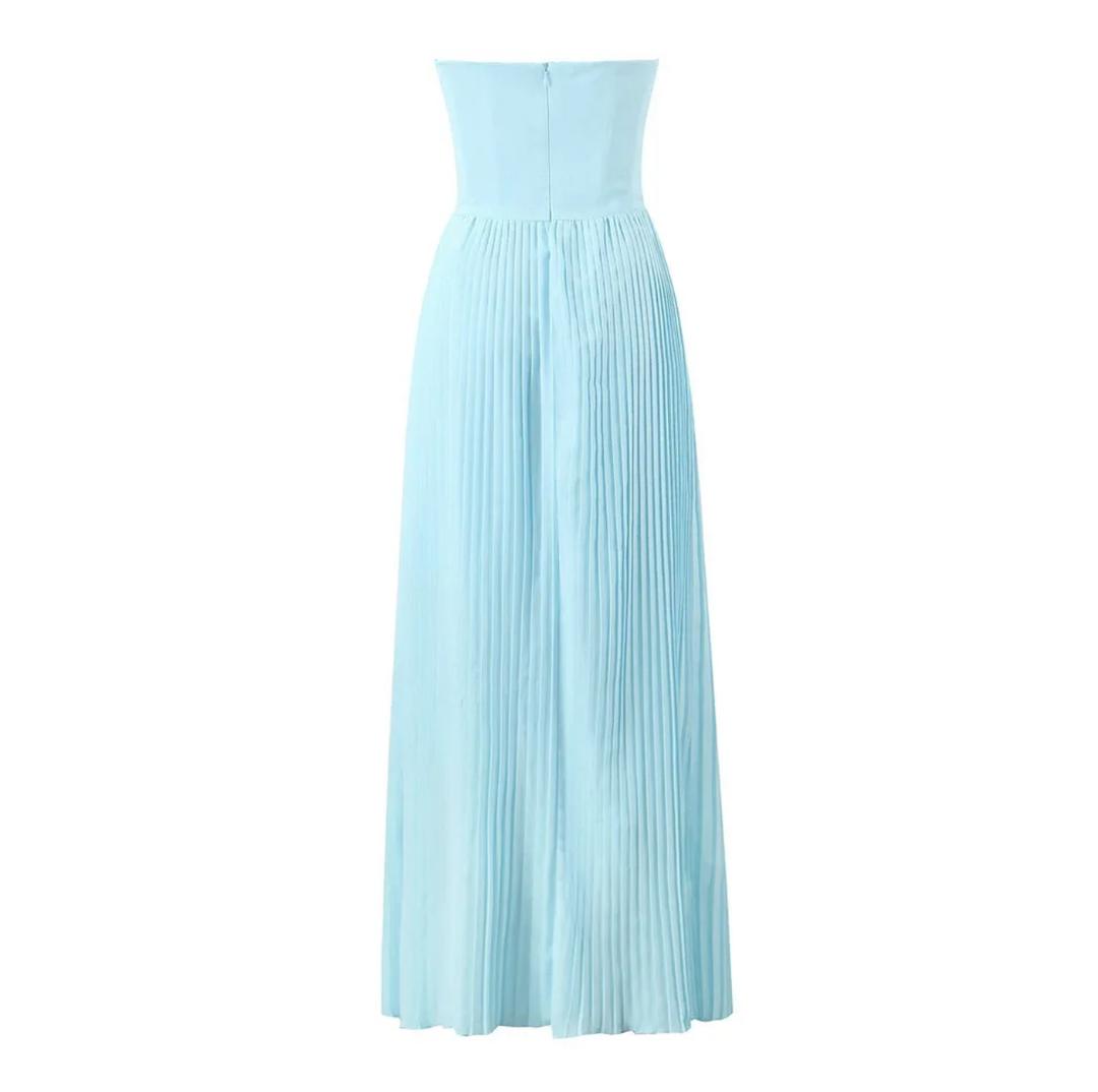 Mary Offshoulder Pleated Maxi Dress In Blue