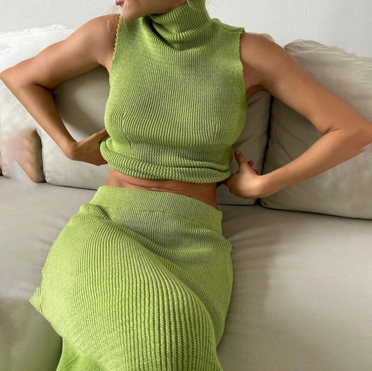 Seri Luxe Soft Knit Coord Set In Green