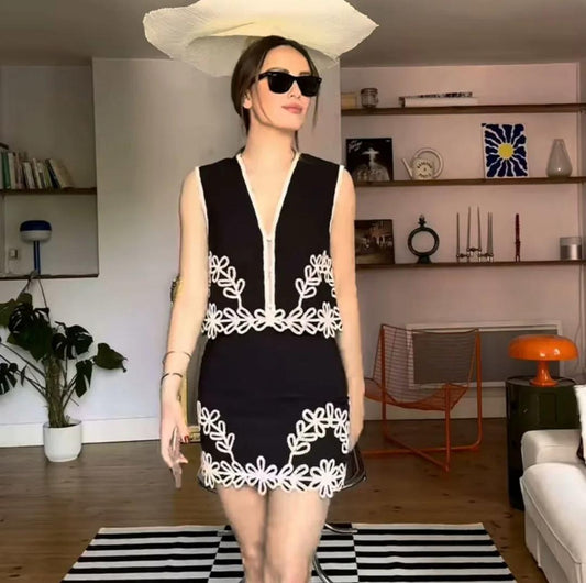 Nimo Embroidered Summer Coord In Black