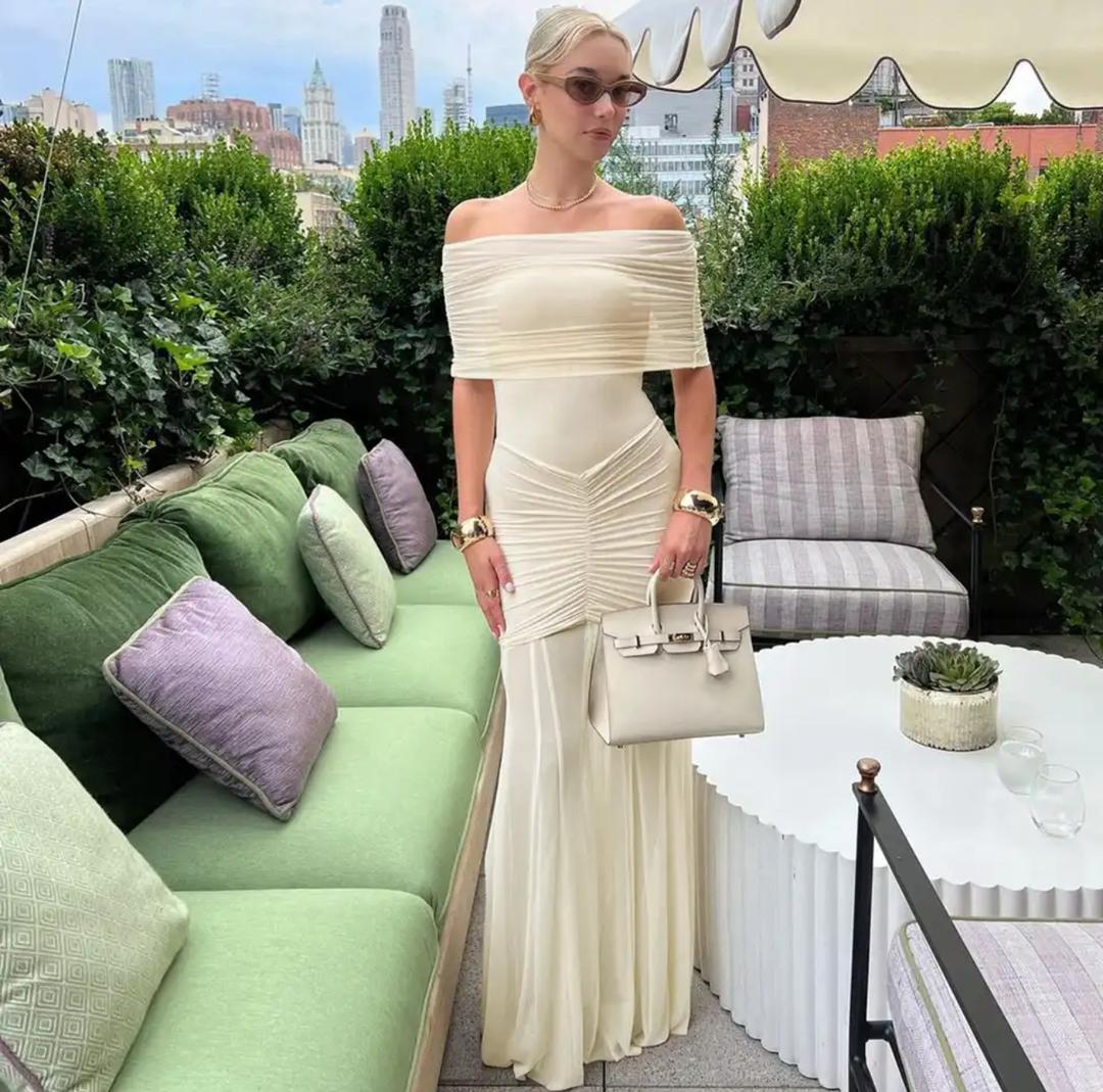 Cosmic Offshoulder Ruched Maxi Dress In Off-White