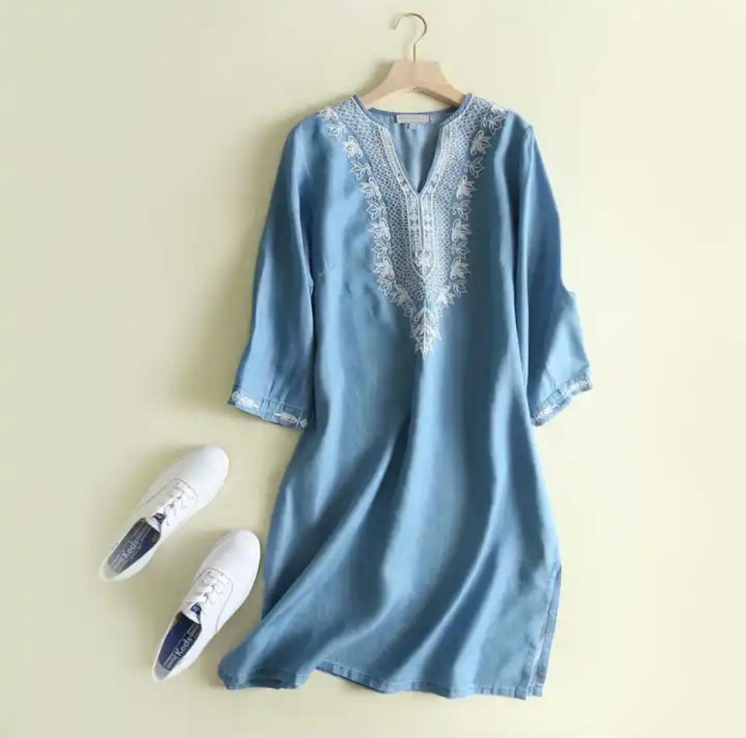 Riba Statement Summer Dress In Blue